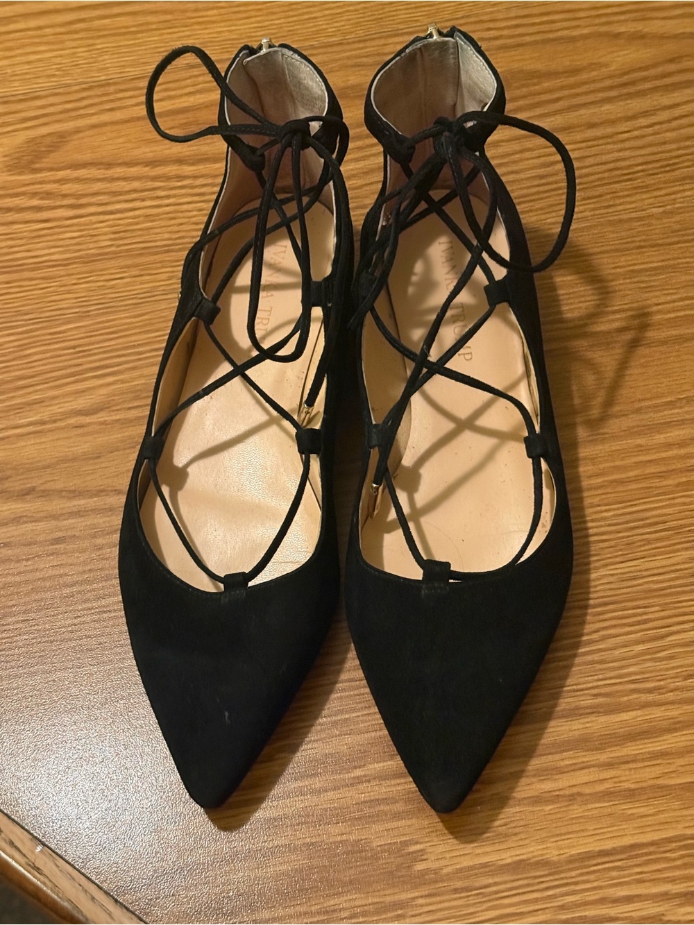 Ivanka Trump Black Suede Lace-Up Pointed Flats